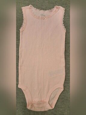 Pink Sleeveless Bodysuit Tank Top Style Lace Trim Baby Girl